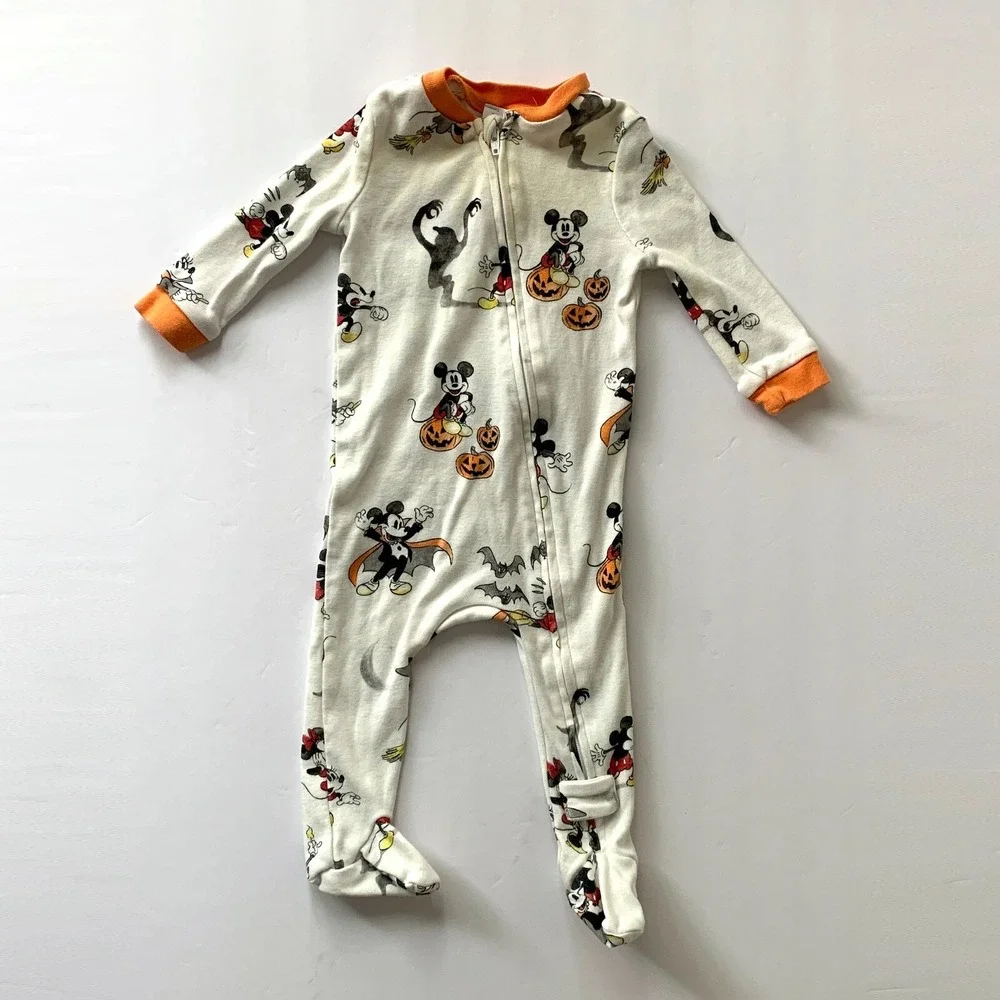 Pottery Barn Kid's Baby Disney Mickey Mouse Organic Nursery Pajamas Sz 3-6 mo‎